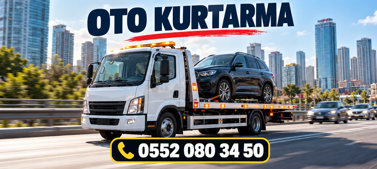 Otoyolda araç taşıyan beyaz oto kurtarma çekicisi